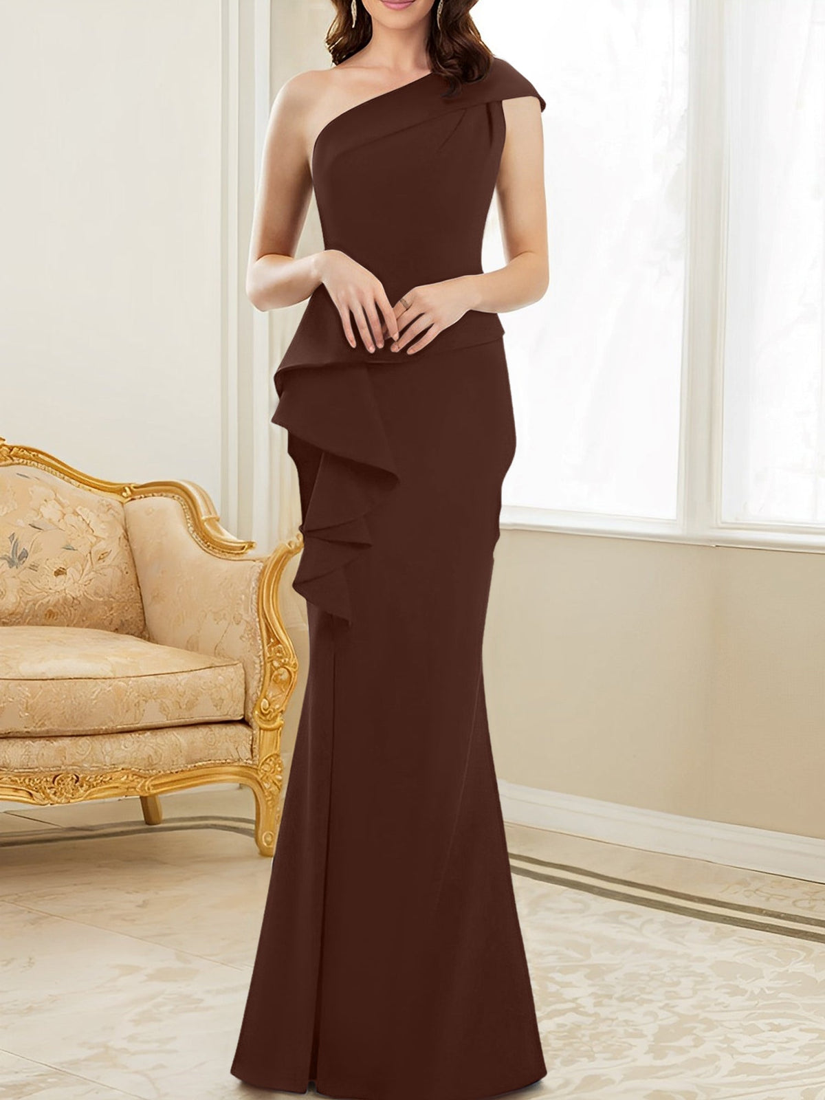 One Shoulder Long Trumpet Mermaid Gown for the Mother of the Bride