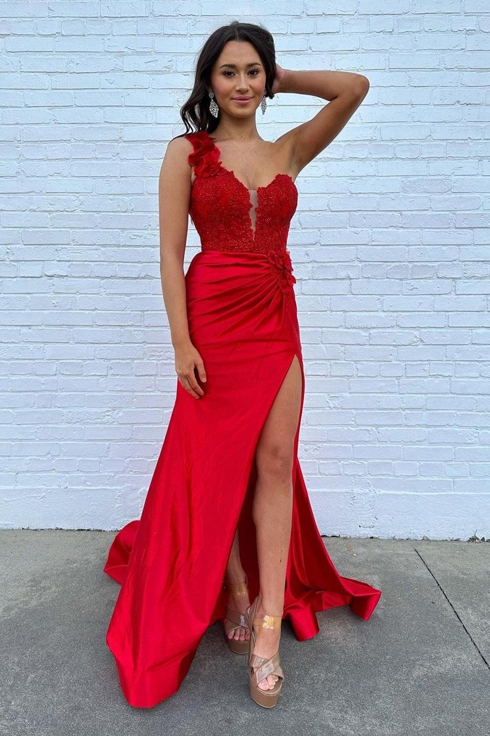 One Shoulder Mermaid Royal Blue Prom Dress Satin Long Formal Dress With Slit