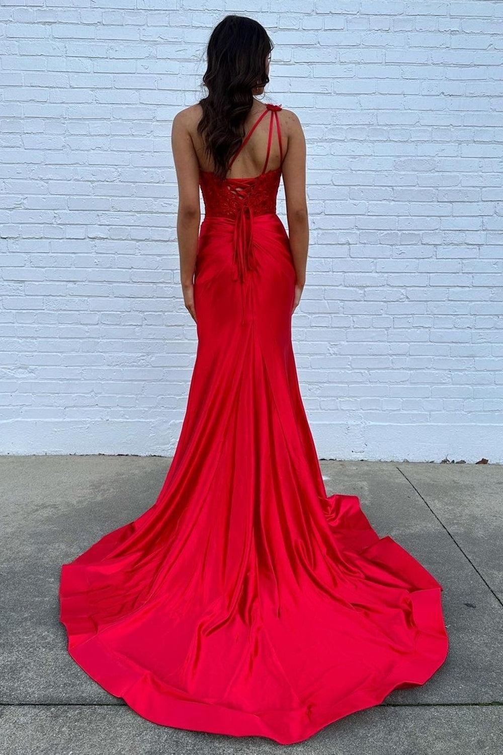 One Shoulder Mermaid Royal Blue Prom Dress Satin Long Formal Dress With Slit