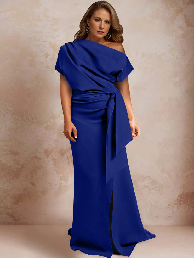 One Shoulder Mermaid Trumpet Gown with Ruffles and Side Split for Plus Size Mothers of the Bride