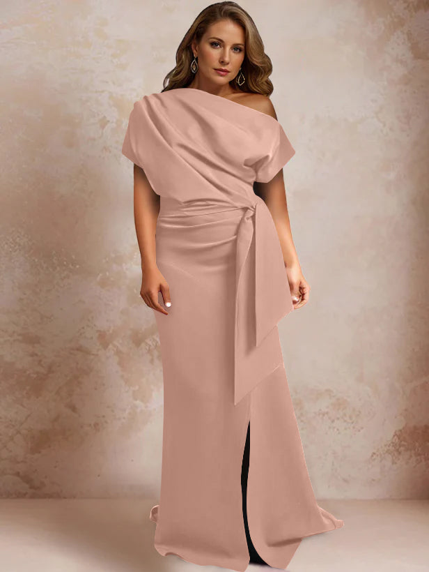 One Shoulder Mermaid Trumpet Gown with Ruffles and Side Split for Plus Size Mothers of the Bride