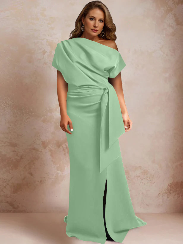 One Shoulder Mermaid Trumpet Gown with Ruffles and Side Split for Plus Size Mothers of the Bride