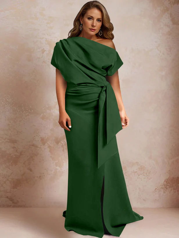 One Shoulder Mermaid Trumpet Gown with Ruffles and Side Split for Plus Size Mothers of the Bride
