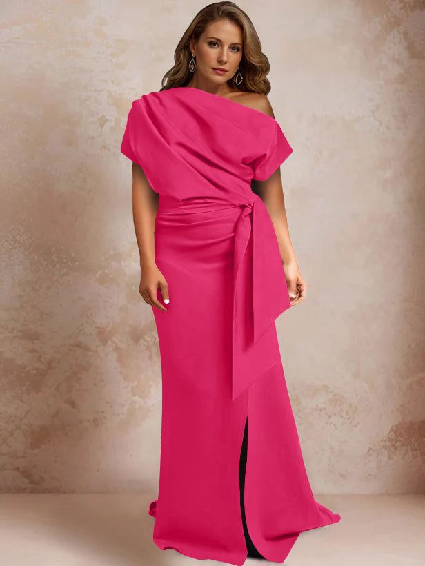 One Shoulder Mermaid Trumpet Gown with Ruffles and Side Split for Plus Size Mothers of the Bride