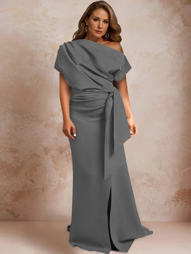 One Shoulder Mermaid Trumpet Gown with Ruffles and Side Split for Plus Size Mothers of the Bride