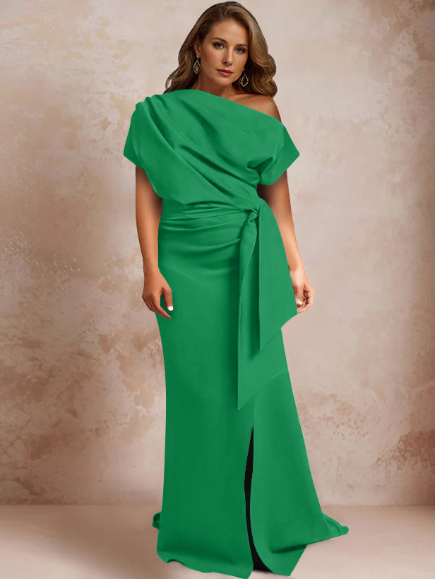 One Shoulder Mermaid Trumpet Gown with Ruffles and Side Split for Plus Size Mothers of the Bride