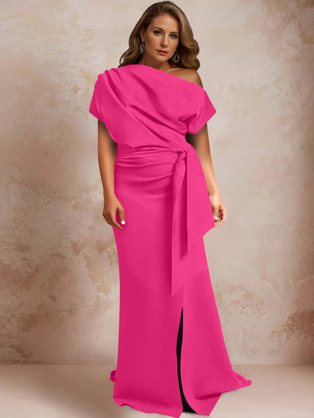 One Shoulder Mermaid Trumpet Gown with Ruffles and Side Split for Plus Size Mothers of the Bride