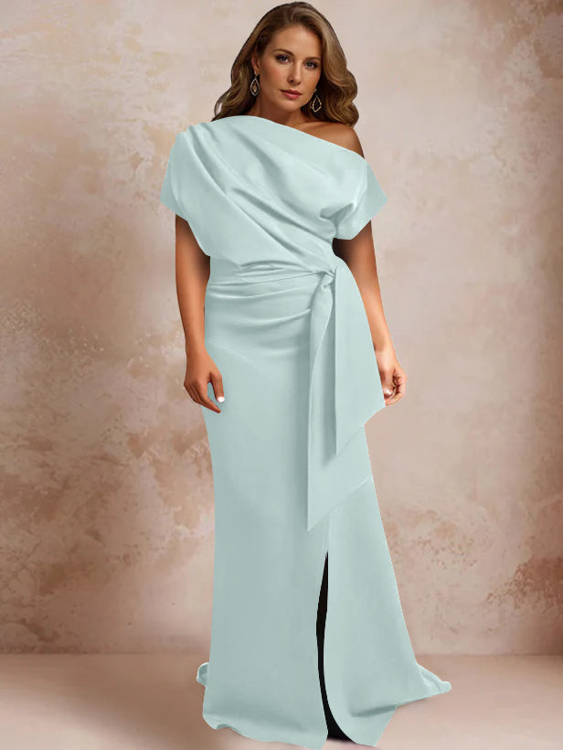 One Shoulder Mermaid Trumpet Gown with Ruffles and Side Split for Plus Size Mothers of the Bride