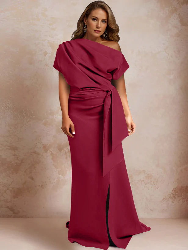 One Shoulder Mermaid Trumpet Gown with Ruffles and Side Split for Plus Size Mothers of the Bride