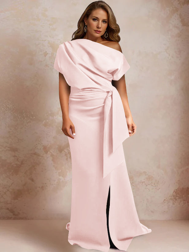One Shoulder Mermaid Trumpet Gown with Ruffles and Side Split for Plus Size Mothers of the Bride