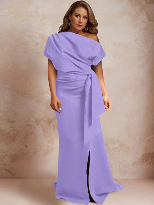 One Shoulder Mermaid Trumpet Gown with Ruffles and Side Split for Plus Size Mothers of the Bride