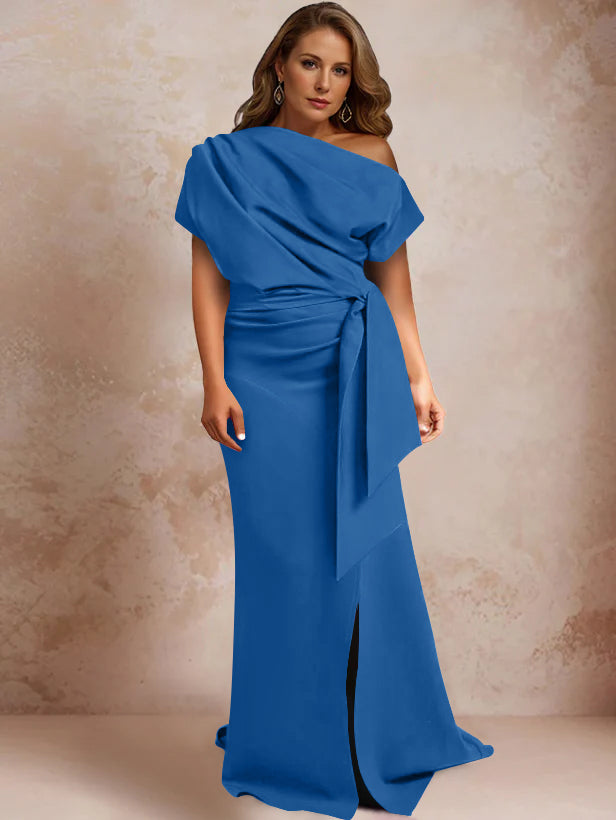One Shoulder Mermaid Trumpet Gown with Ruffles and Side Split for Plus Size Mothers of the Bride