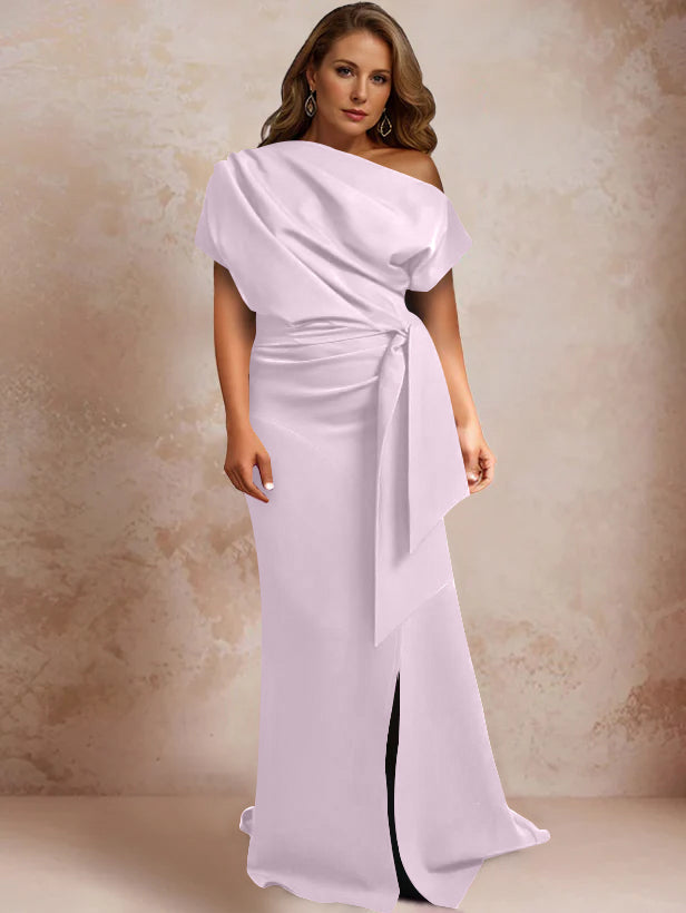 One Shoulder Mermaid Trumpet Gown with Ruffles and Side Split for Plus Size Mothers of the Bride