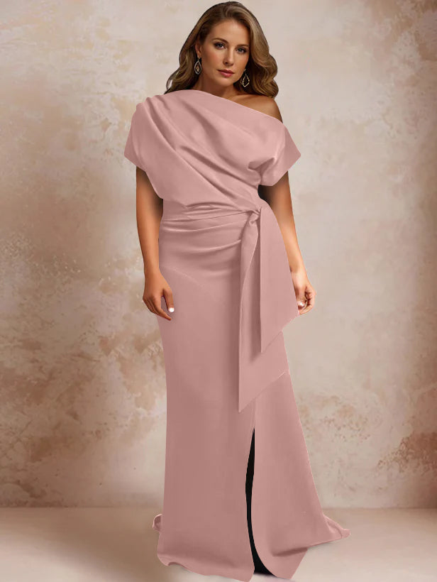One Shoulder Mermaid Trumpet Gown with Ruffles and Side Split for Plus Size Mothers of the Bride