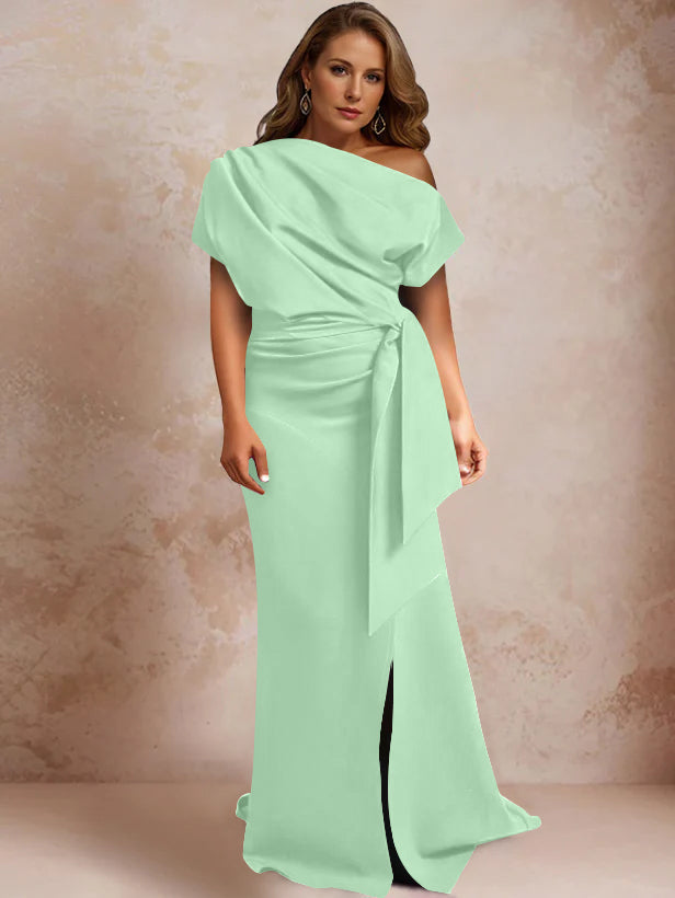 One Shoulder Mermaid Trumpet Gown with Ruffles and Side Split for Plus Size Mothers of the Bride