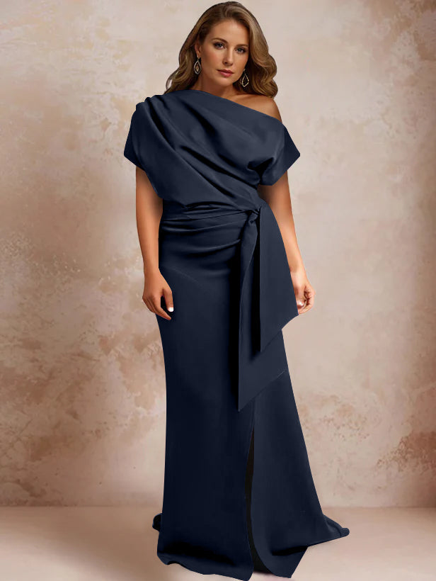 One Shoulder Mermaid Trumpet Gown with Ruffles and Side Split for Plus Size Mothers of the Bride