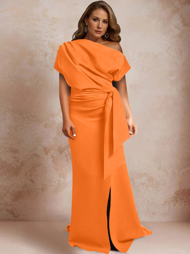 One Shoulder Mermaid Trumpet Gown with Ruffles and Side Split for Plus Size Mothers of the Bride