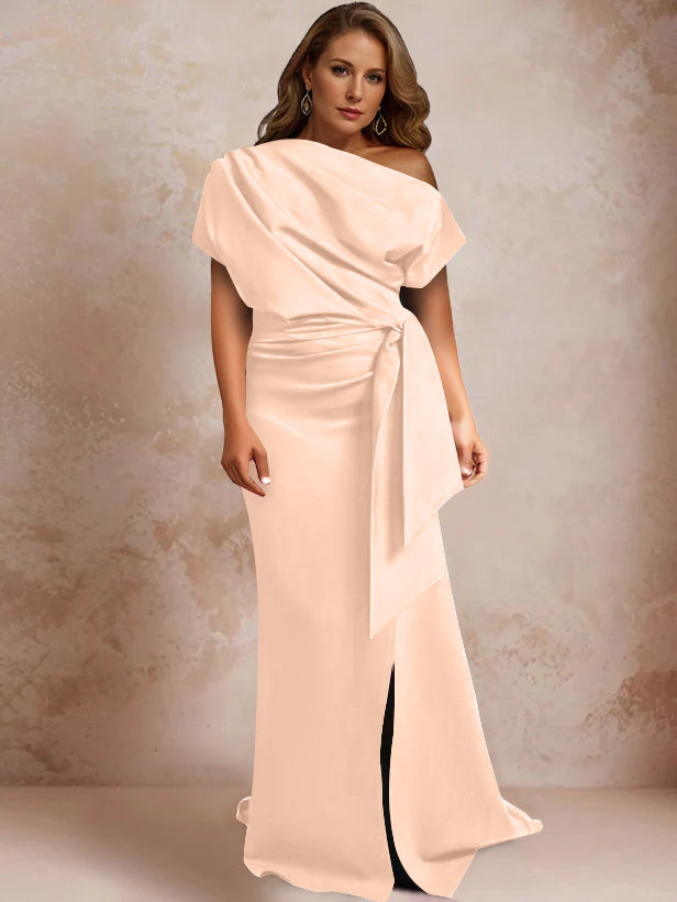 One Shoulder Mermaid Trumpet Gown with Ruffles and Side Split for Plus Size Mothers of the Bride