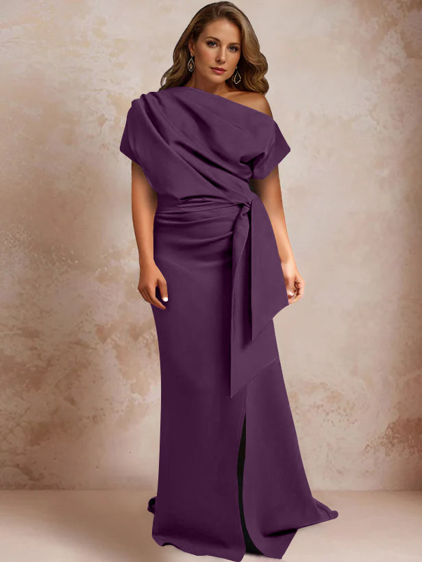 One Shoulder Mermaid Trumpet Gown with Ruffles and Side Split for Plus Size Mothers of the Bride