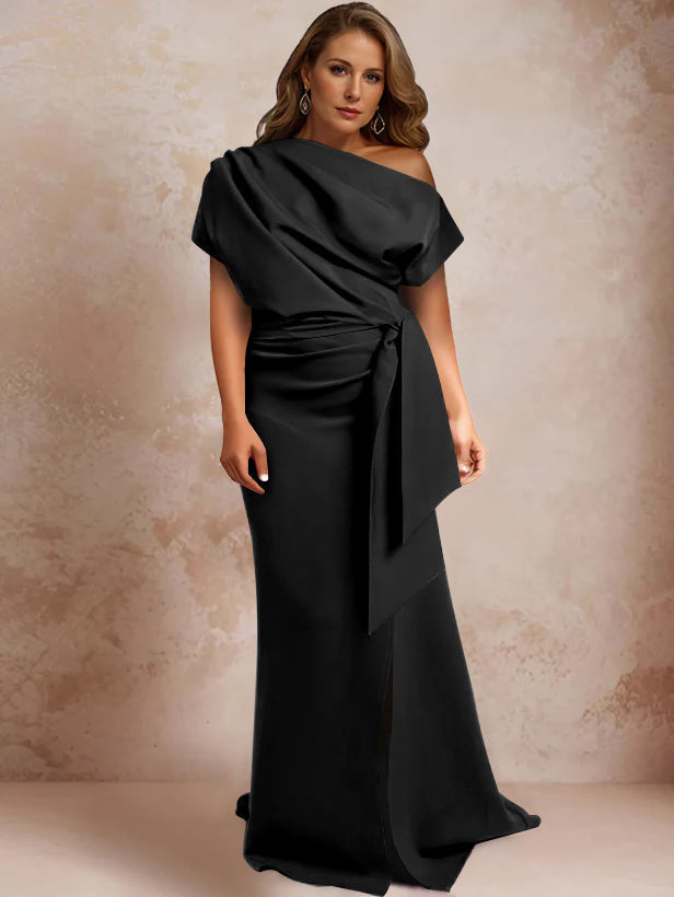 One Shoulder Mermaid Trumpet Gown with Ruffles and Side Split for Plus Size Mothers of the Bride