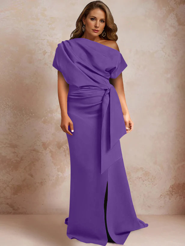 One Shoulder Mermaid Trumpet Gown with Ruffles and Side Split for Plus Size Mothers of the Bride