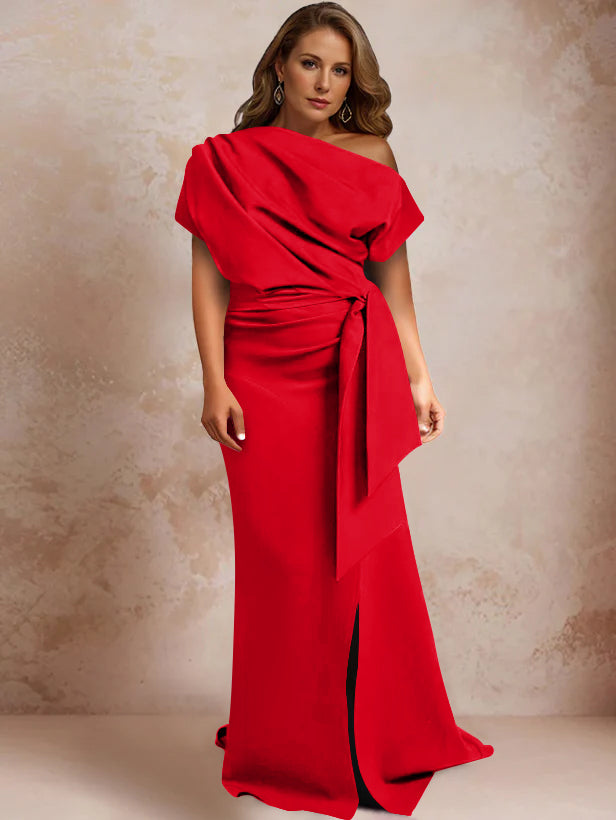 One Shoulder Mermaid Trumpet Gown with Ruffles and Side Split for Plus Size Mothers of the Bride