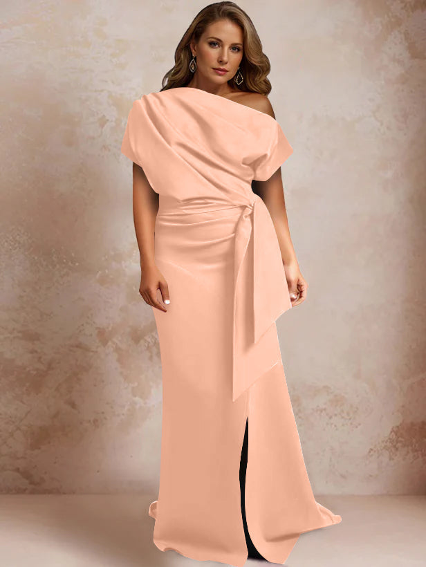 One Shoulder Mermaid Trumpet Gown with Ruffles and Side Split for Plus Size Mothers of the Bride
