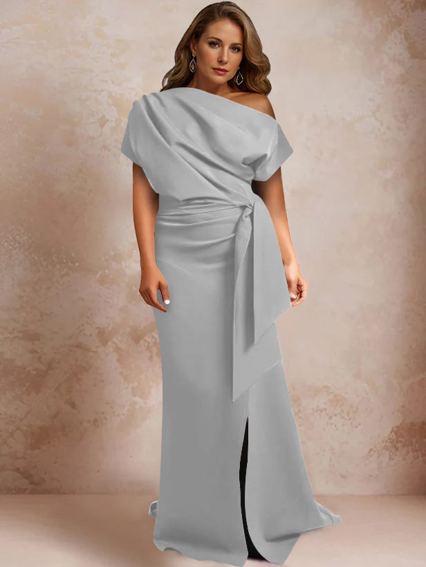 One Shoulder Mermaid Trumpet Gown with Ruffles and Side Split for Plus Size Mothers of the Bride