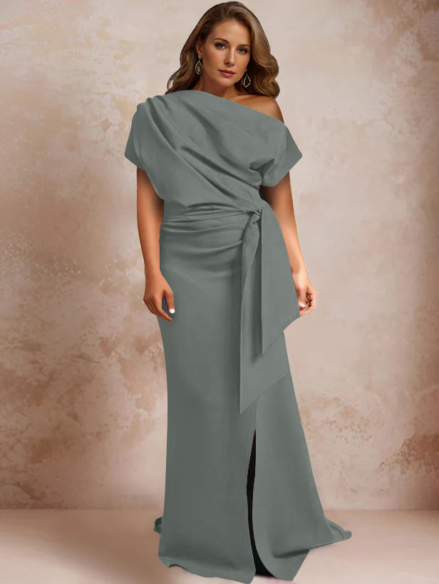 One Shoulder Mermaid Trumpet Gown with Ruffles and Side Split for Plus Size Mothers of the Bride