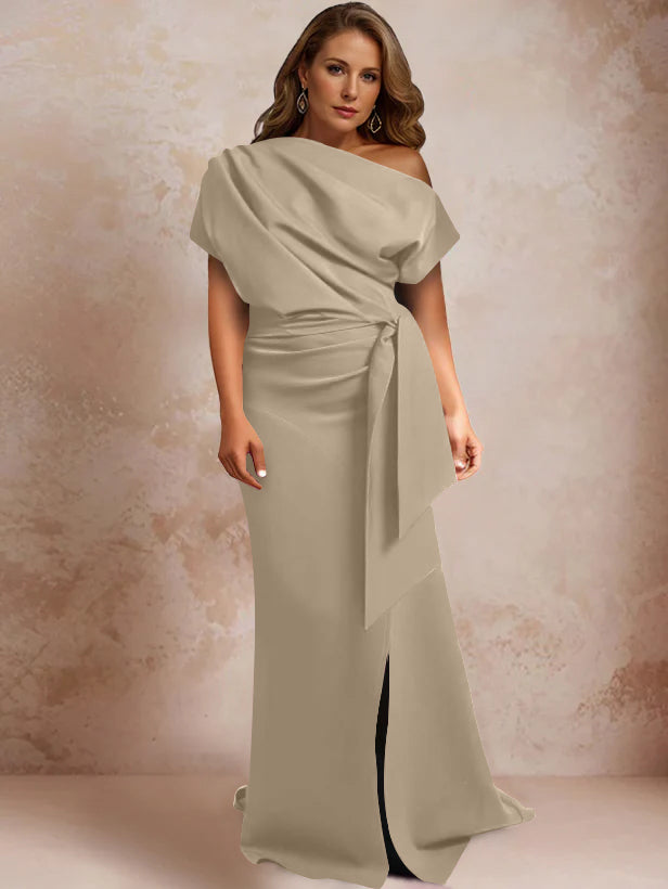 One Shoulder Mermaid Trumpet Gown with Ruffles and Side Split for Plus Size Mothers of the Bride