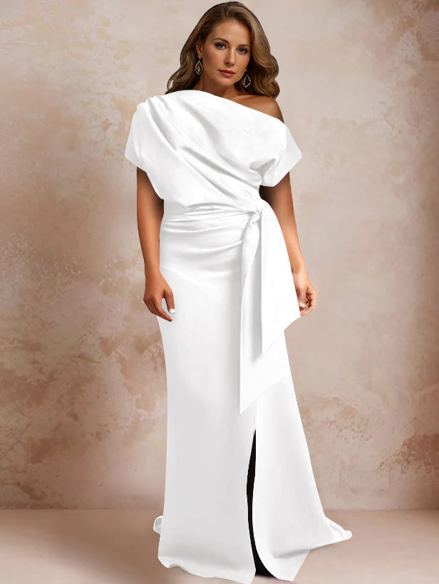 One Shoulder Mermaid Trumpet Gown with Ruffles and Side Split for Plus Size Mothers of the Bride