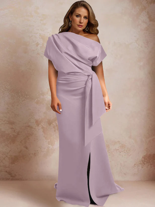 One Shoulder Mermaid Trumpet Gown with Ruffles and Side Split for Plus Size Mothers of the Bride