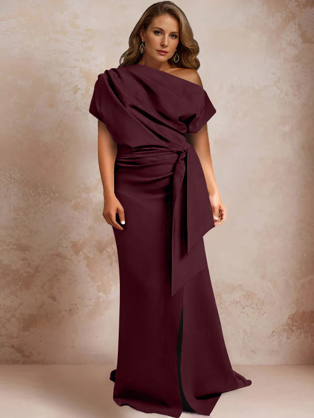One Shoulder Mermaid Trumpet Gown with Ruffles and Side Split for Plus Size Mothers of the Bride