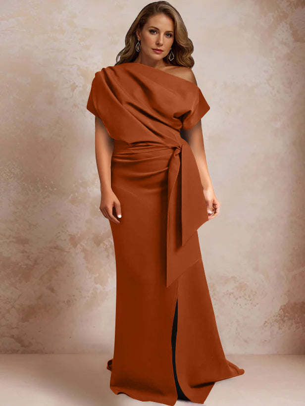 One Shoulder Mermaid Trumpet Gown with Ruffles and Side Split for Plus Size Mothers of the Bride