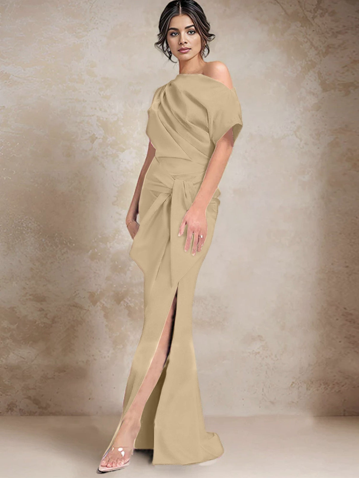 One Shoulder Mermaid Trumpet Mother of the Bride Dress Featuring a Side Split