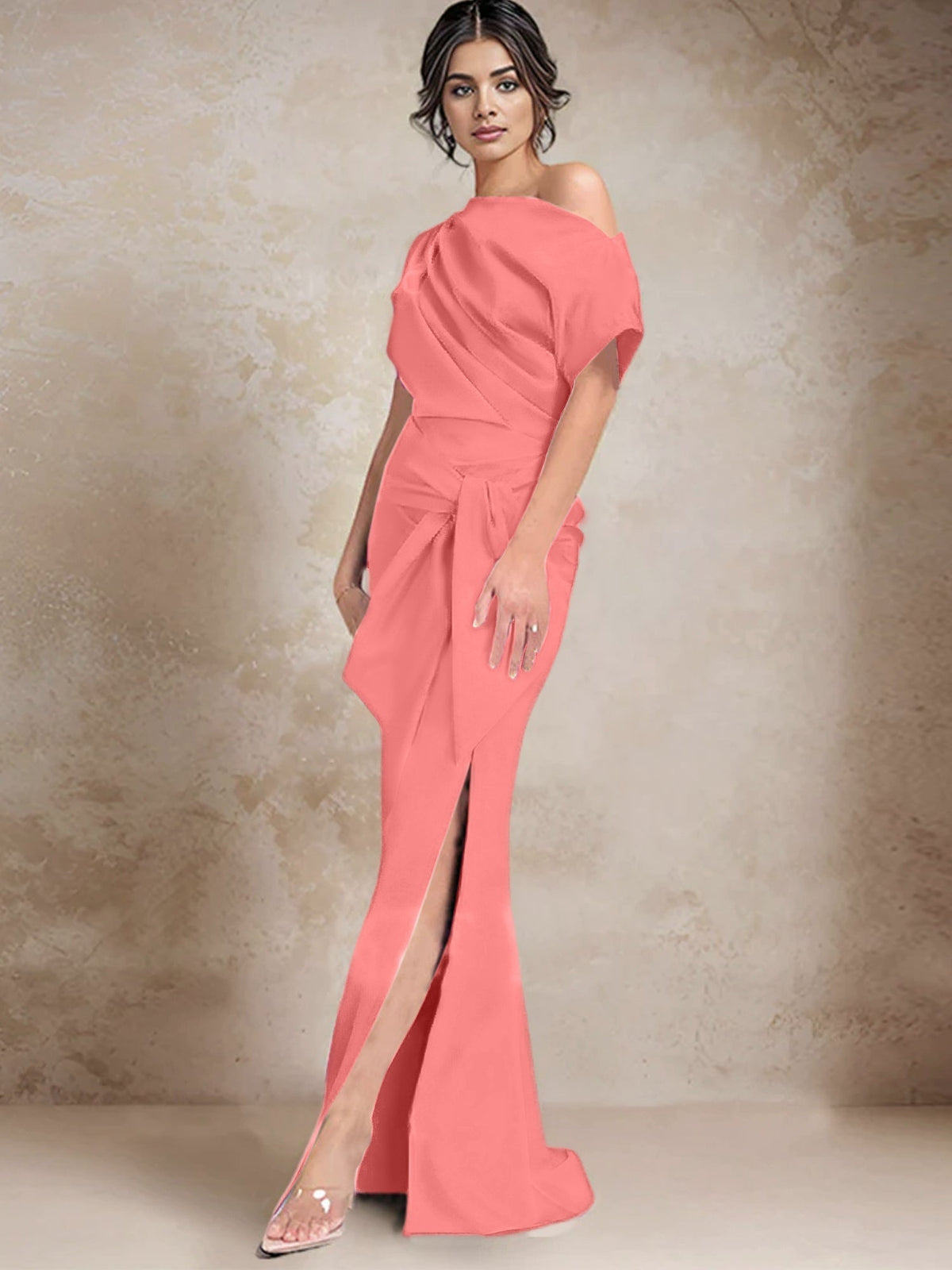 One Shoulder Mermaid Trumpet Mother of the Bride Dress Featuring a Side Split