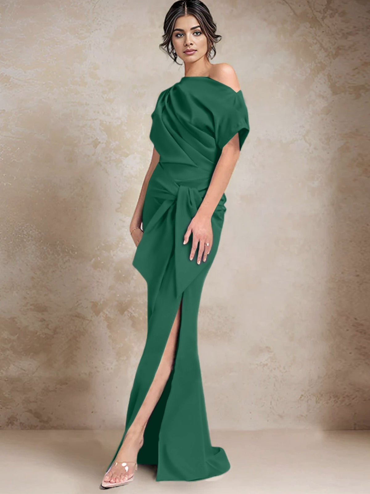 One Shoulder Mermaid Trumpet Mother of the Bride Dress Featuring a Side Split