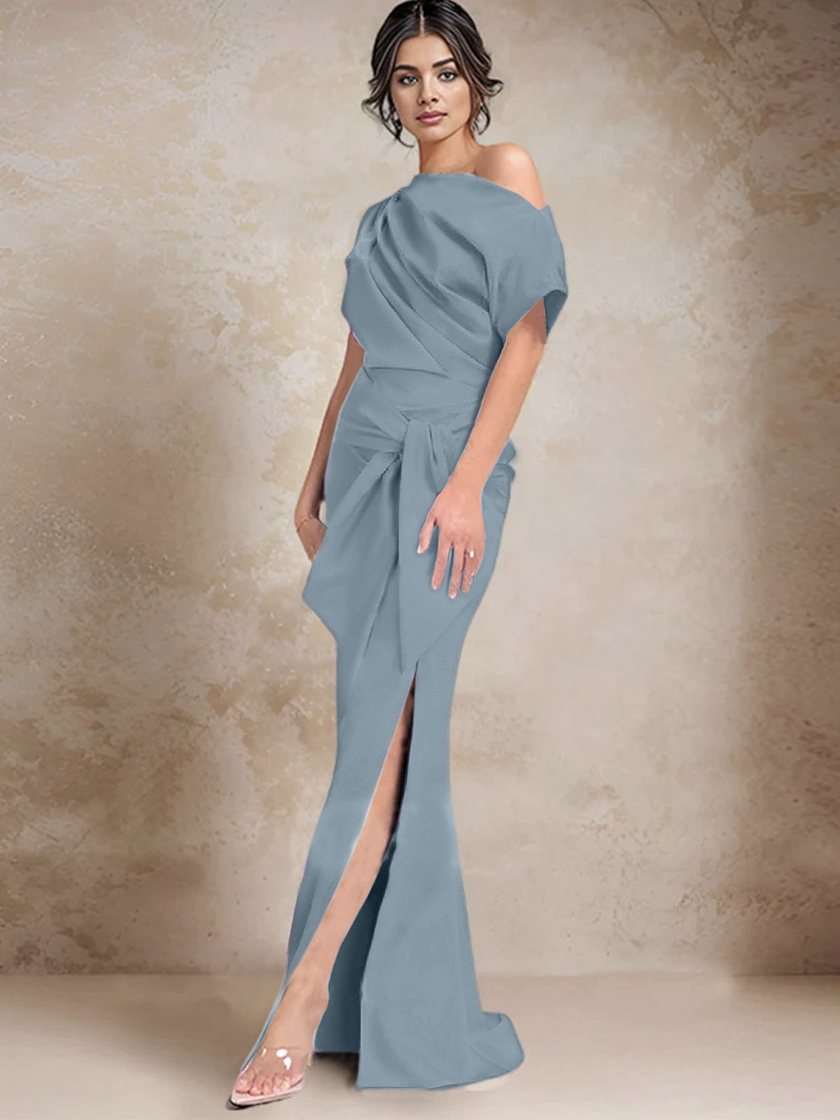 One Shoulder Mermaid Trumpet Mother of the Bride Dress Featuring a Side Split