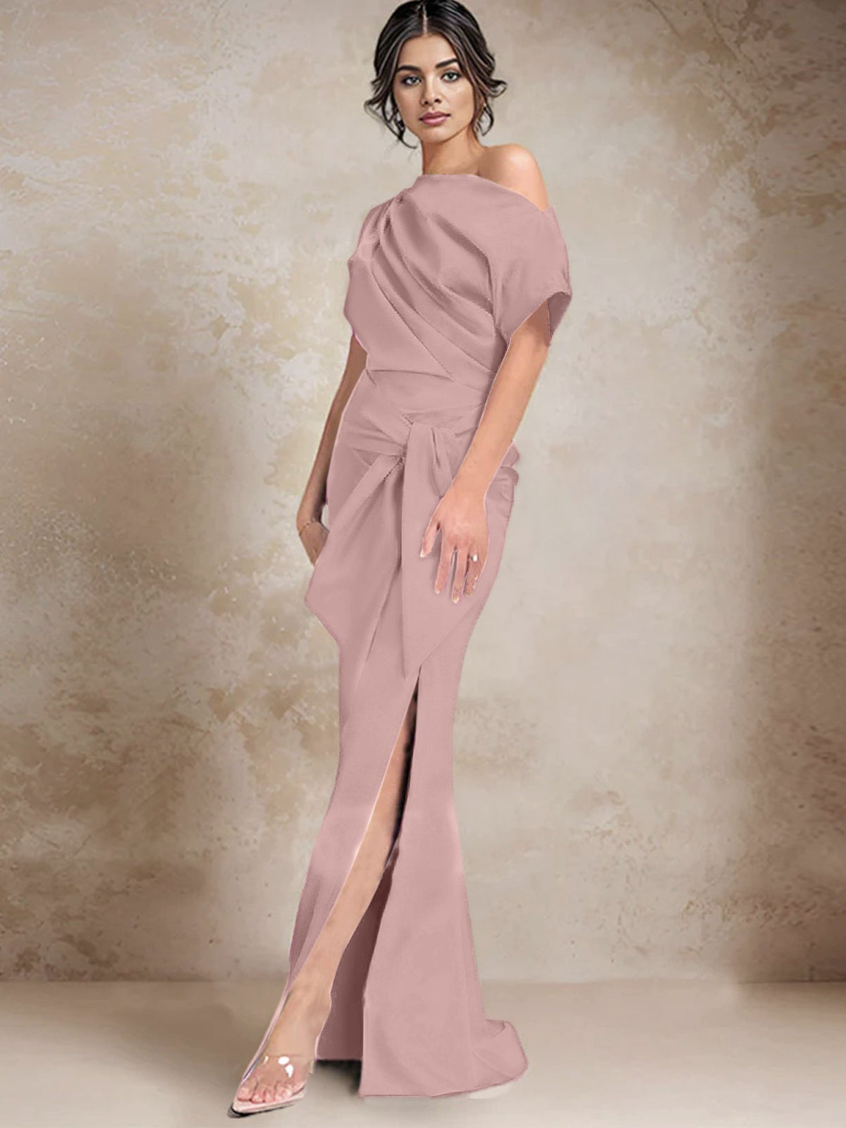 One Shoulder Mermaid Trumpet Mother of the Bride Dress Featuring a Side Split