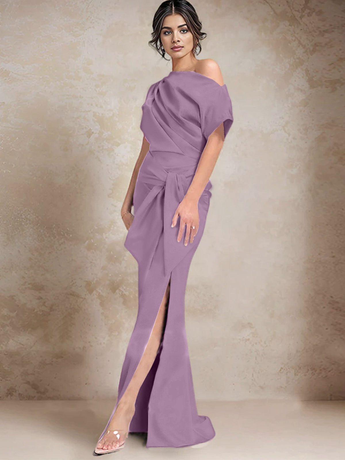 One Shoulder Mermaid Trumpet Mother of the Bride Dress Featuring a Side Split