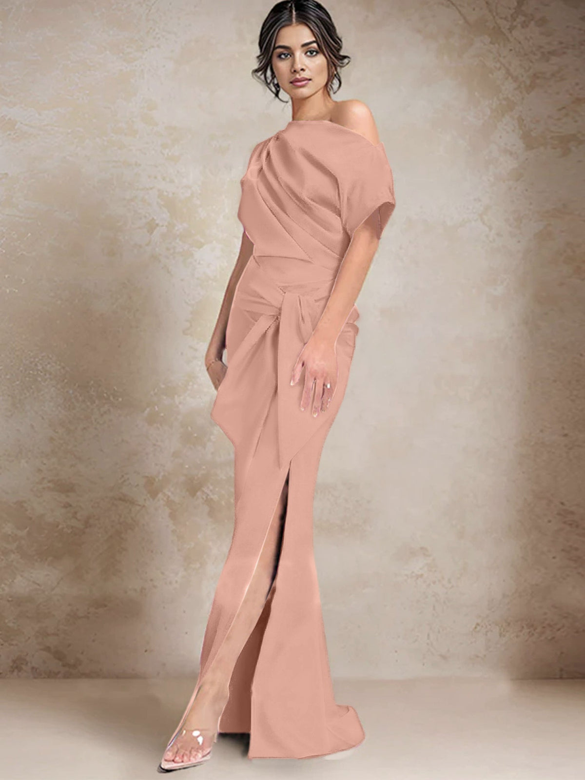 One Shoulder Mermaid Trumpet Mother of the Bride Dress Featuring a Side Split