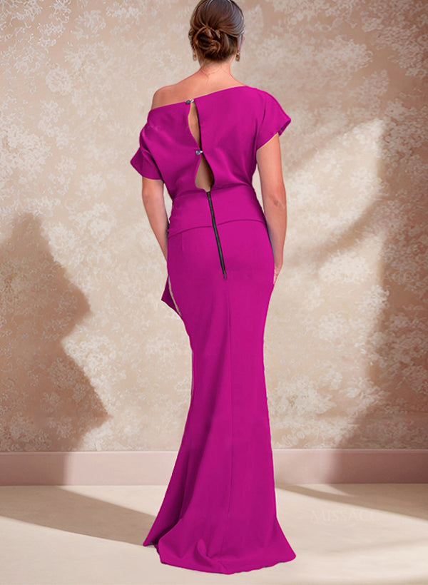 One Shoulder Mermaid Trumpet Mother of the Bride Dress Featuring a Side Split