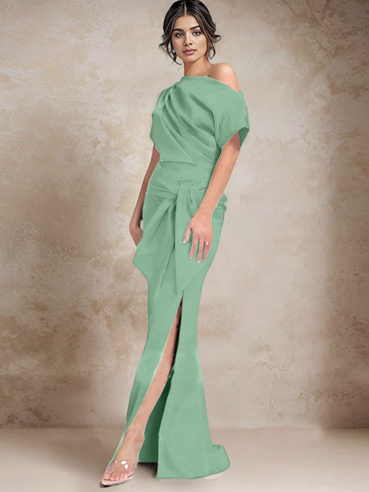 One Shoulder Mermaid Trumpet Mother of the Bride Dress Featuring a Side Split