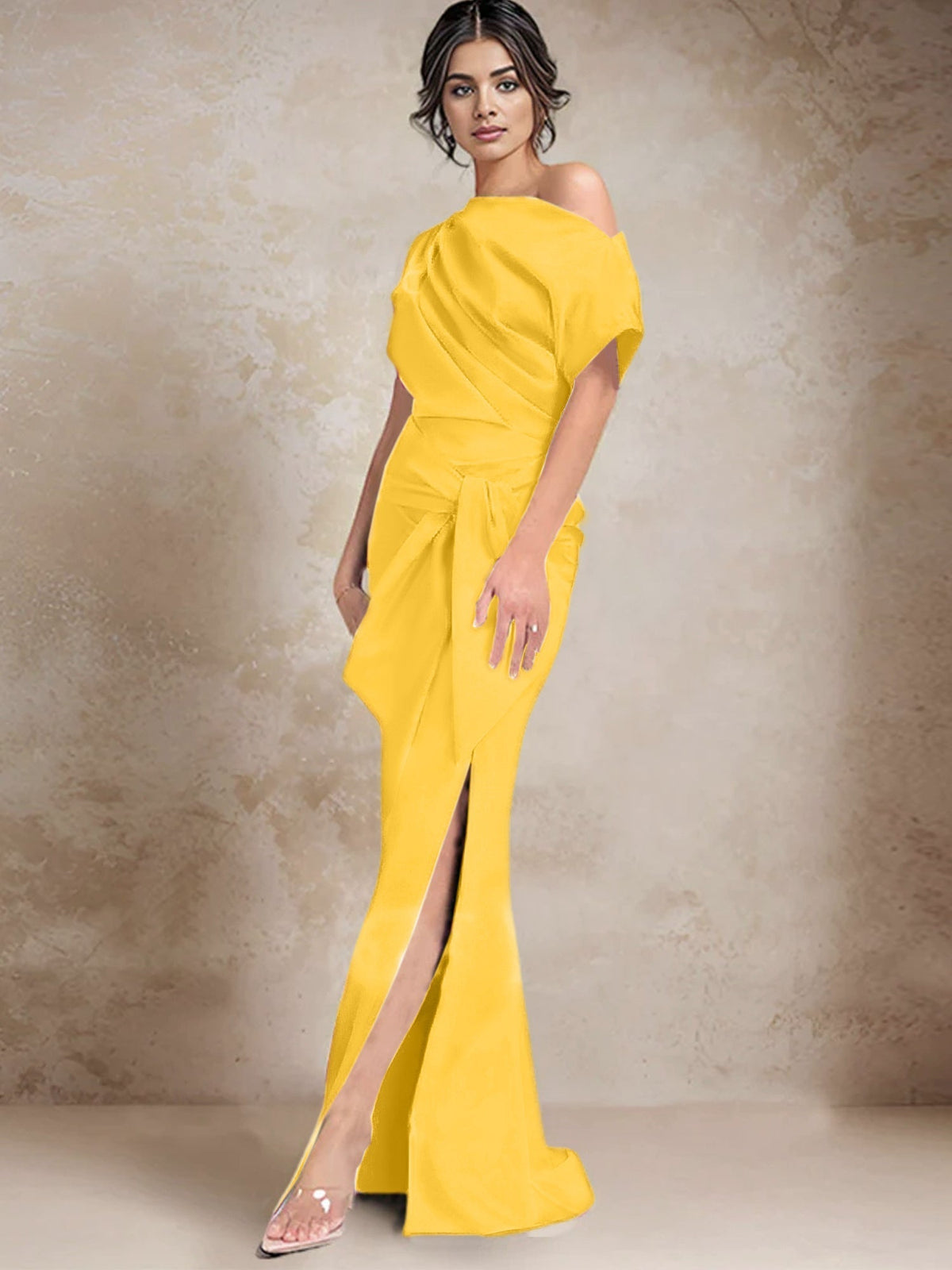 One Shoulder Mermaid Trumpet Mother of the Bride Dress Featuring a Side Split