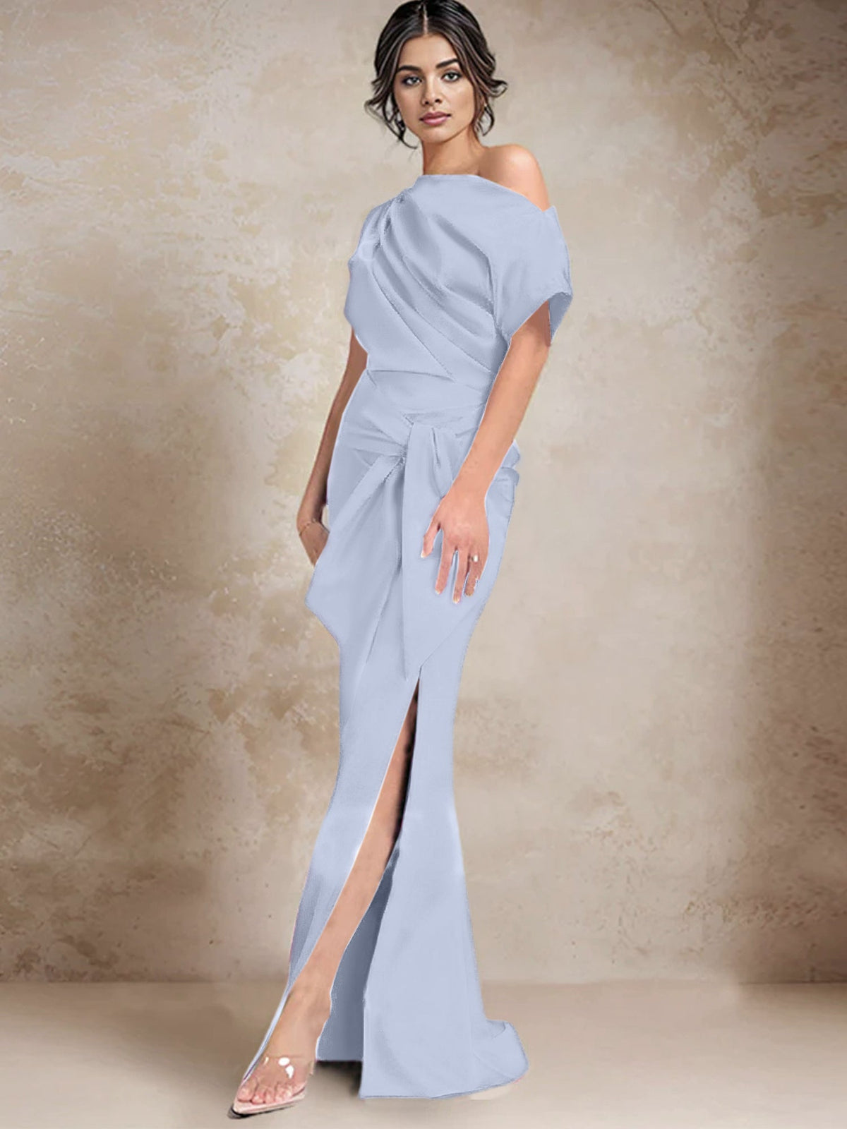 One Shoulder Mermaid Trumpet Mother of the Bride Dress Featuring a Side Split