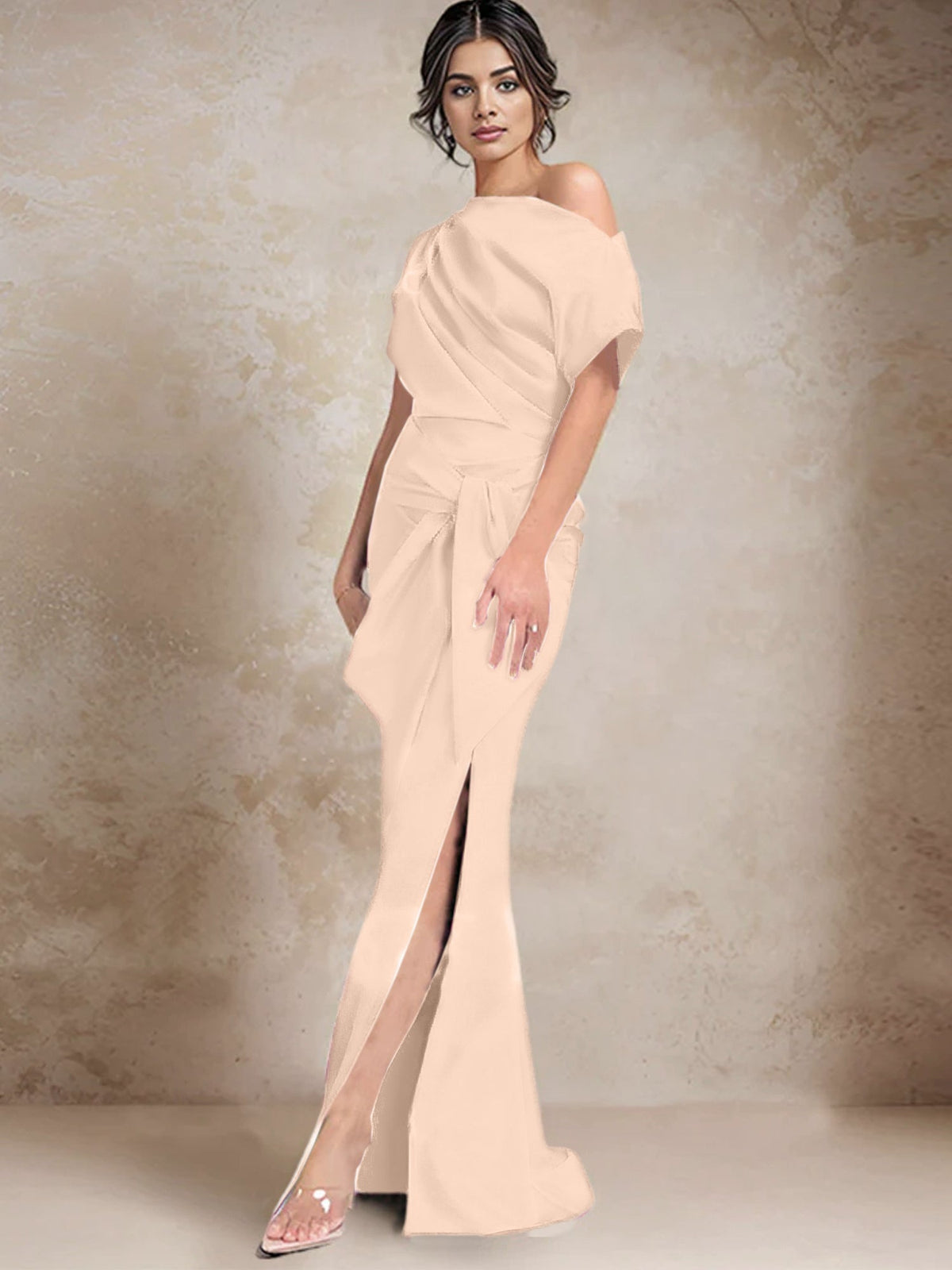 One Shoulder Mermaid Trumpet Mother of the Bride Dress Featuring a Side Split