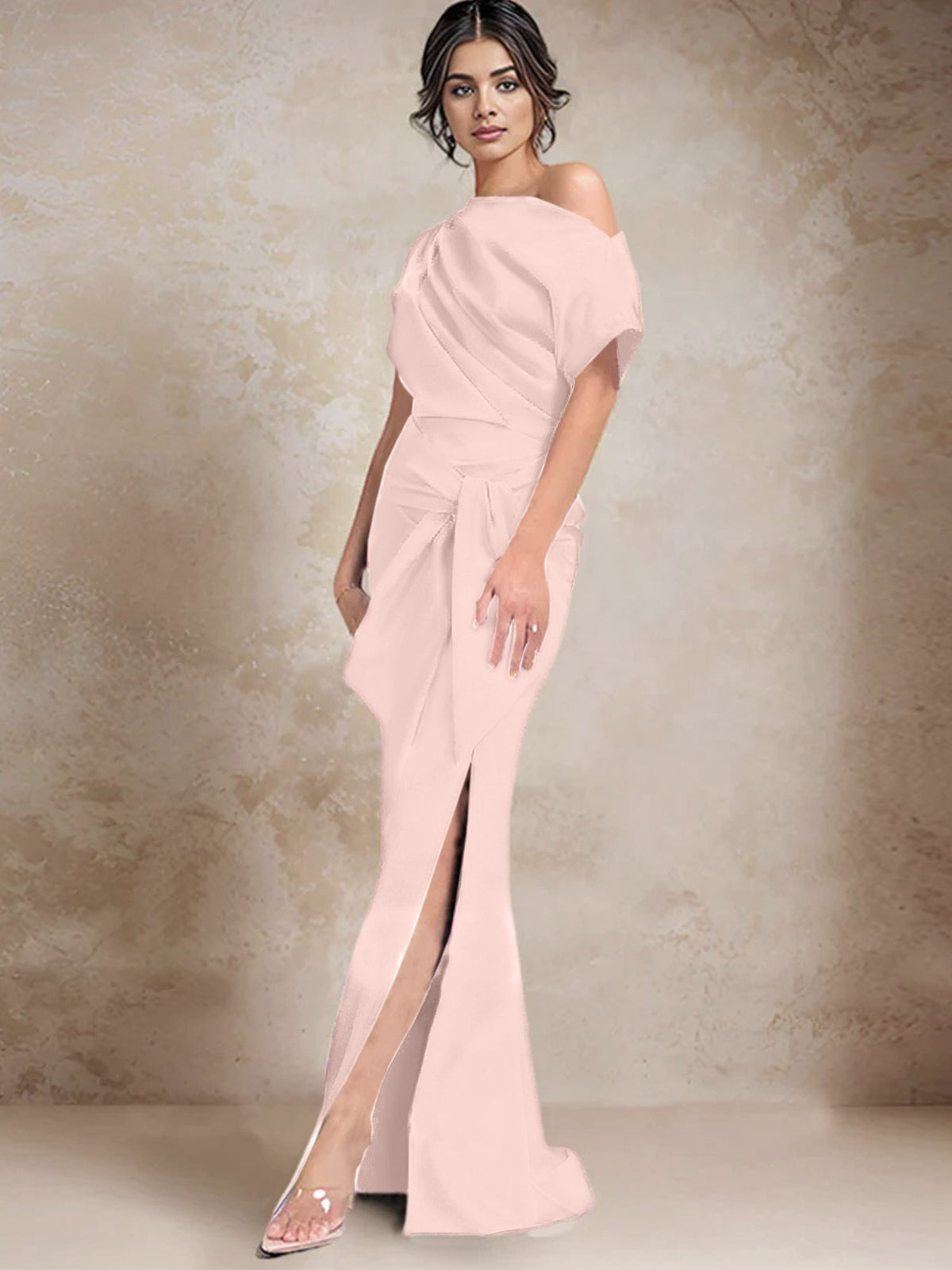 One Shoulder Mermaid Trumpet Mother of the Bride Dress Featuring a Side Split