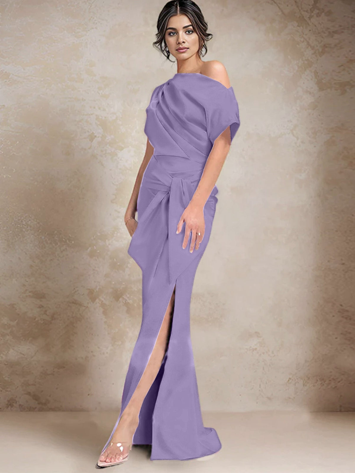 One Shoulder Mermaid Trumpet Mother of the Bride Dress Featuring a Side Split