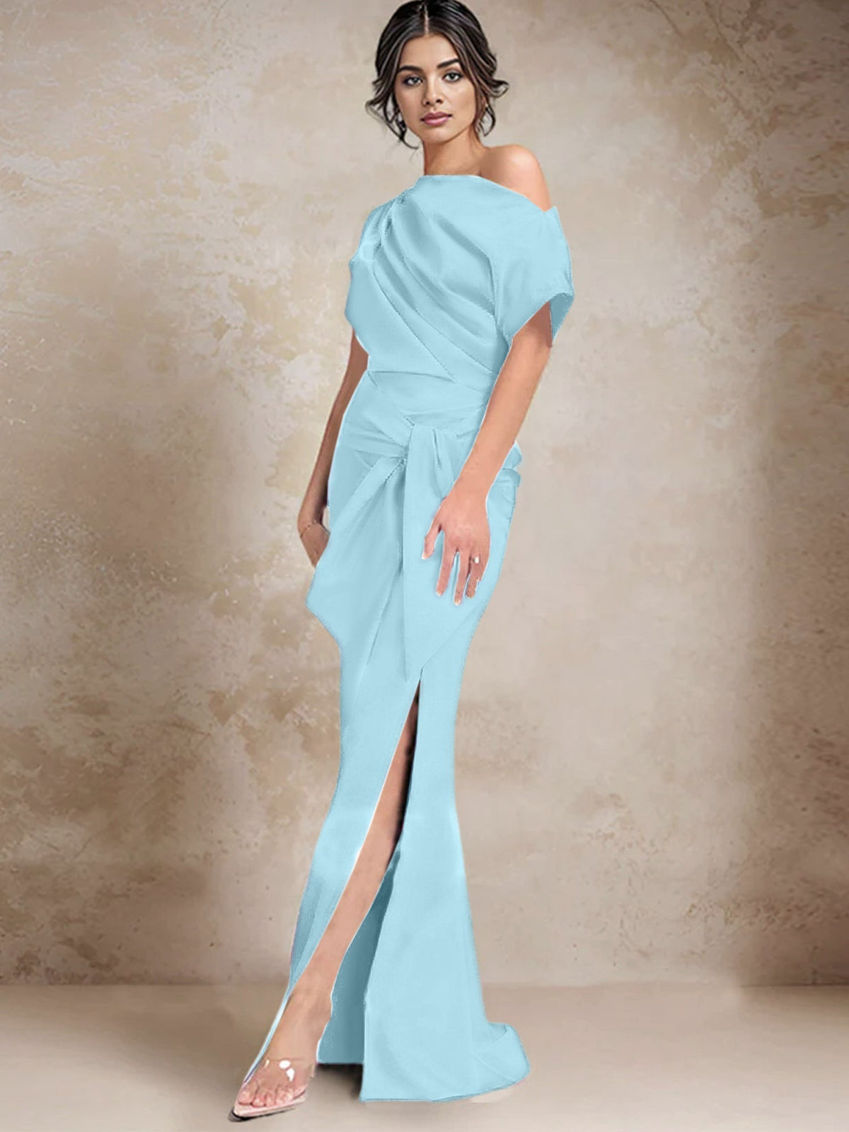 One Shoulder Mermaid Trumpet Mother of the Bride Dress Featuring a Side Split