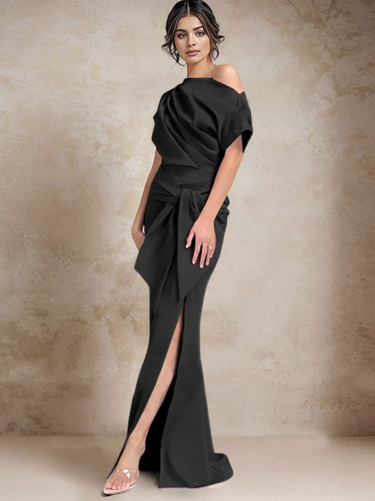 One Shoulder Mermaid Trumpet Mother of the Bride Dress Featuring a Side Split